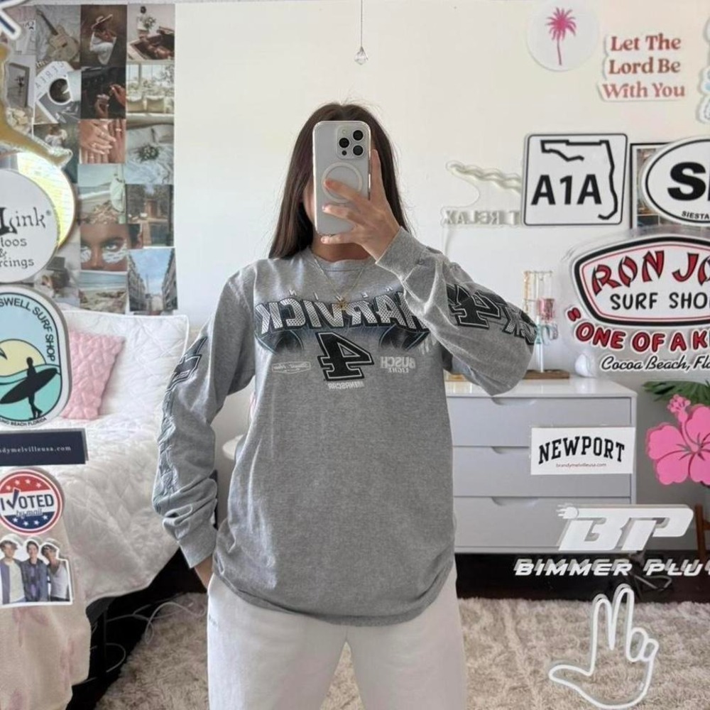 grey and blue nascar long sleeve t shirt
